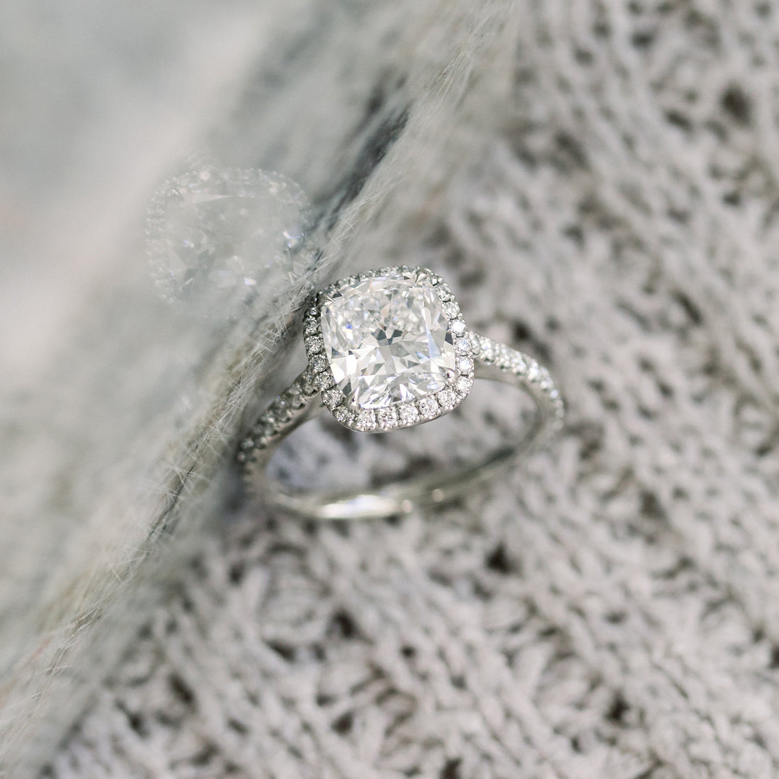 2.0CT Cushion Cut Moissanite Halo Pave Setting Engagement Ring