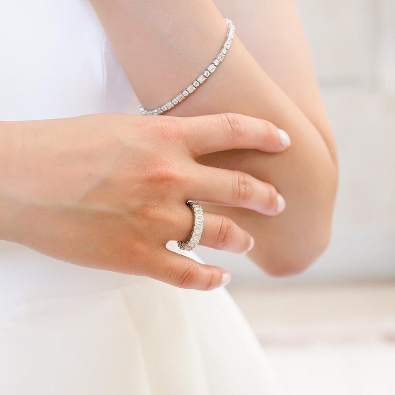 4.80ctw Emerald Cut Moissanite Diamond Full Eternity Wedding Band