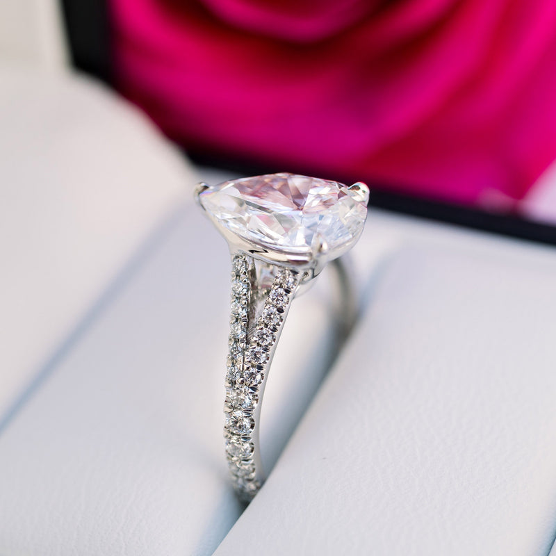 2.50CT Pear Moissanite Halo Split Shank Style Engagement Ring