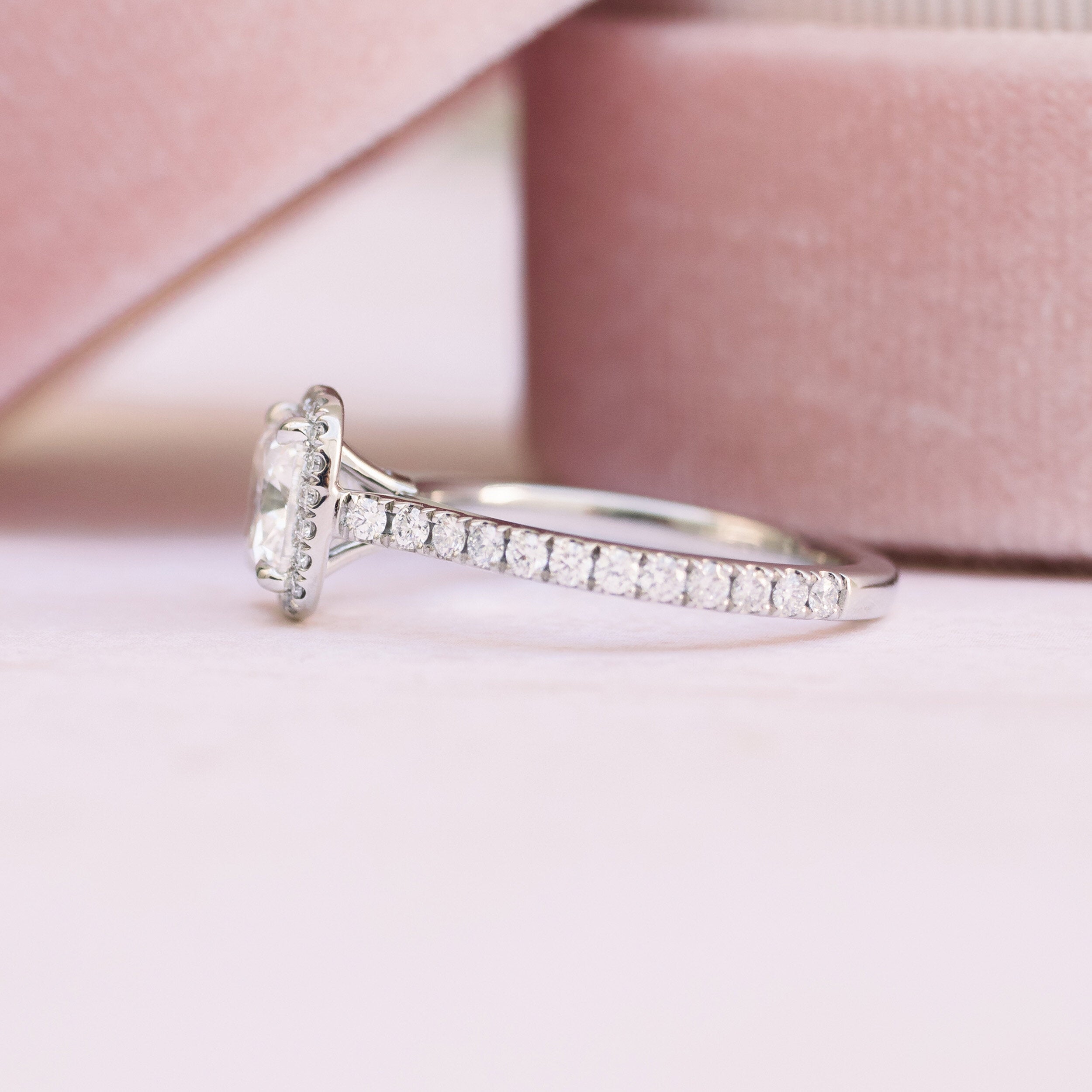 2.0CT Cushion Cut Moissanite Halo Pave Setting Engagement Ring