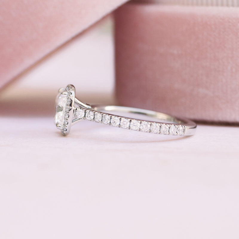 2.0CT Cushion Cut Moissanite Halo Pave Setting Engagement Ring