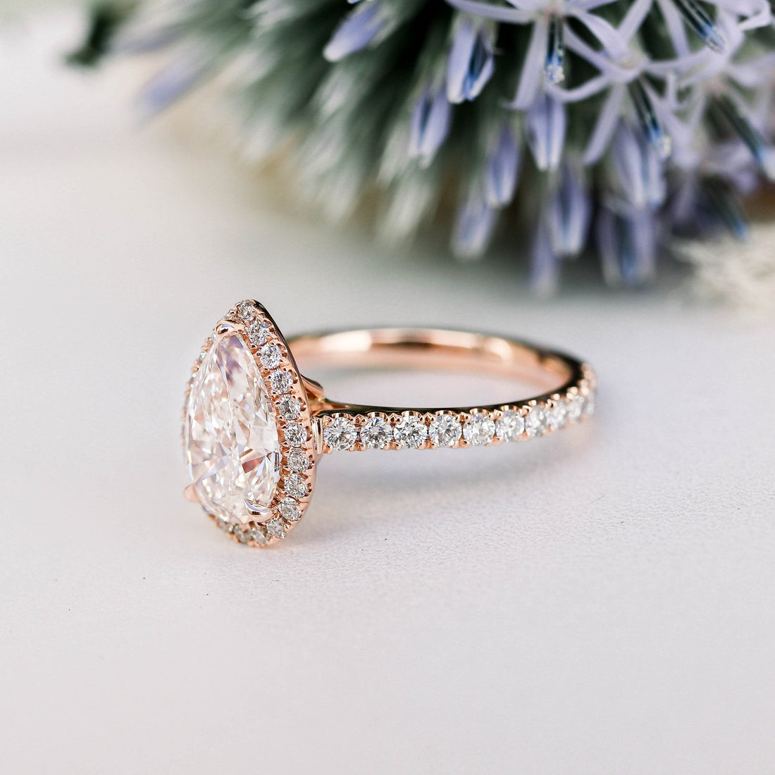 2.0CT Pear Cut Moissanite Halo Pave Setting Engagement Ring