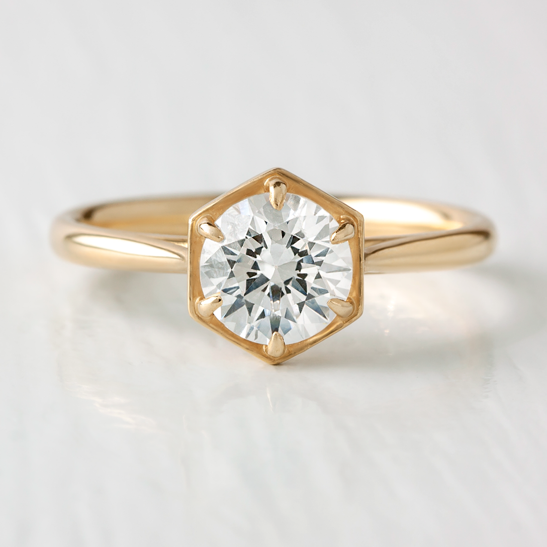 1.0CT Round Cut Hexagon Style Solitaire Moissanite Engagement Ring