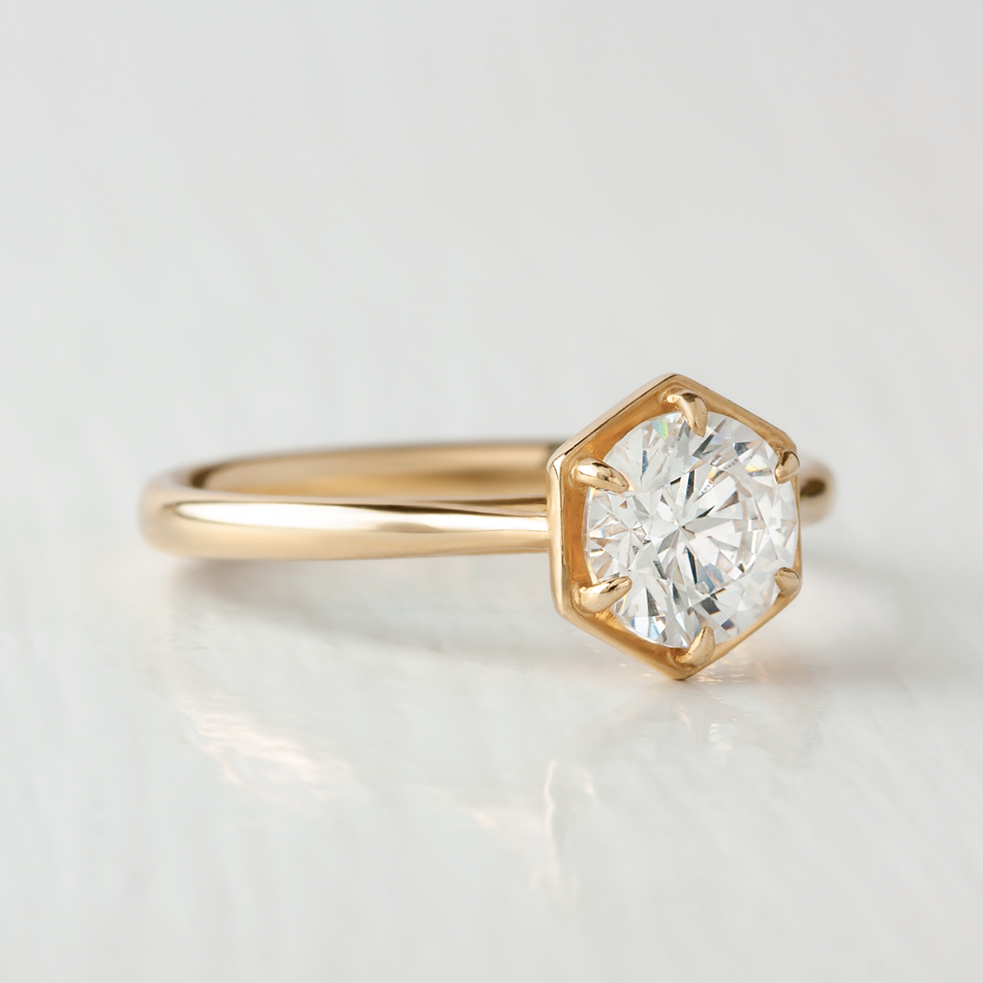 1.0CT Round Cut Hexagon Style Solitaire Moissanite Engagement Ring