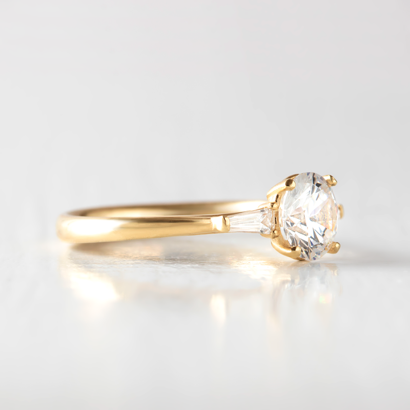 1.0CT Round & Baguette Three Stone Moissanite Engagement Ring