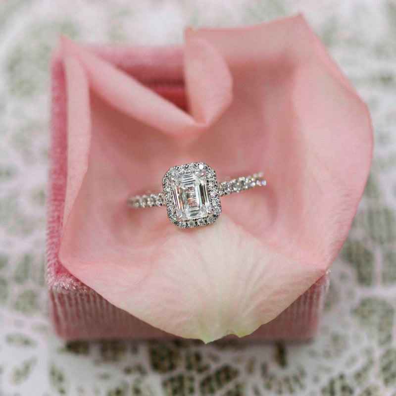 1.0 - 3.0 CT Emerald Cut Moissanite Halo Engagement Ring