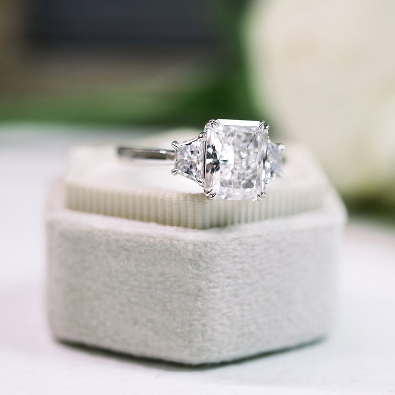 2.50CT Radiant Moissanite 3 Stones Engagement Ring