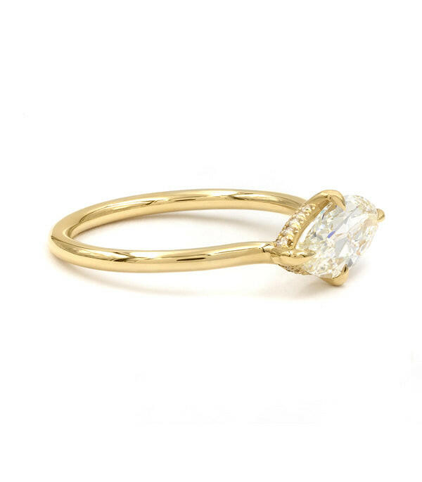 1.18CT Marquis Cut East West Diamond Moissanite Hidden  Halo Engagement Ring