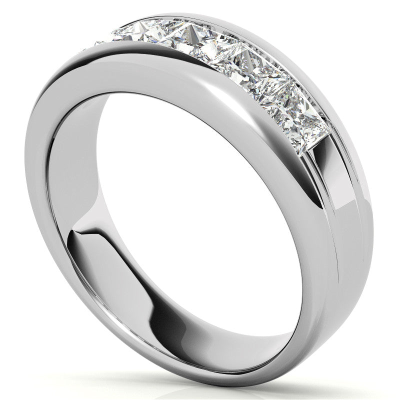 7mm Princess Cut Five Stone Moissanite Men's Wedding Band In Rose Gold