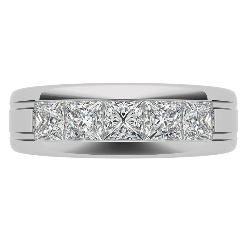 7mm Princess Cut Five Stone Moissanite Men's Wedding Band In Rose Gold
