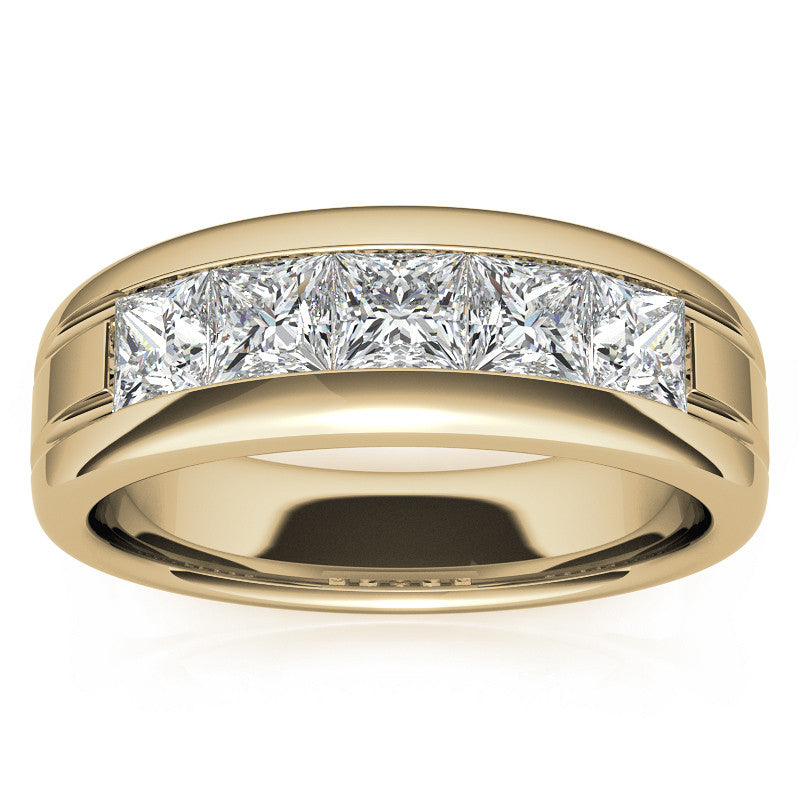 7mm Princess Cut Five Stone Moissanite Men's Wedding Band In Rose Gold