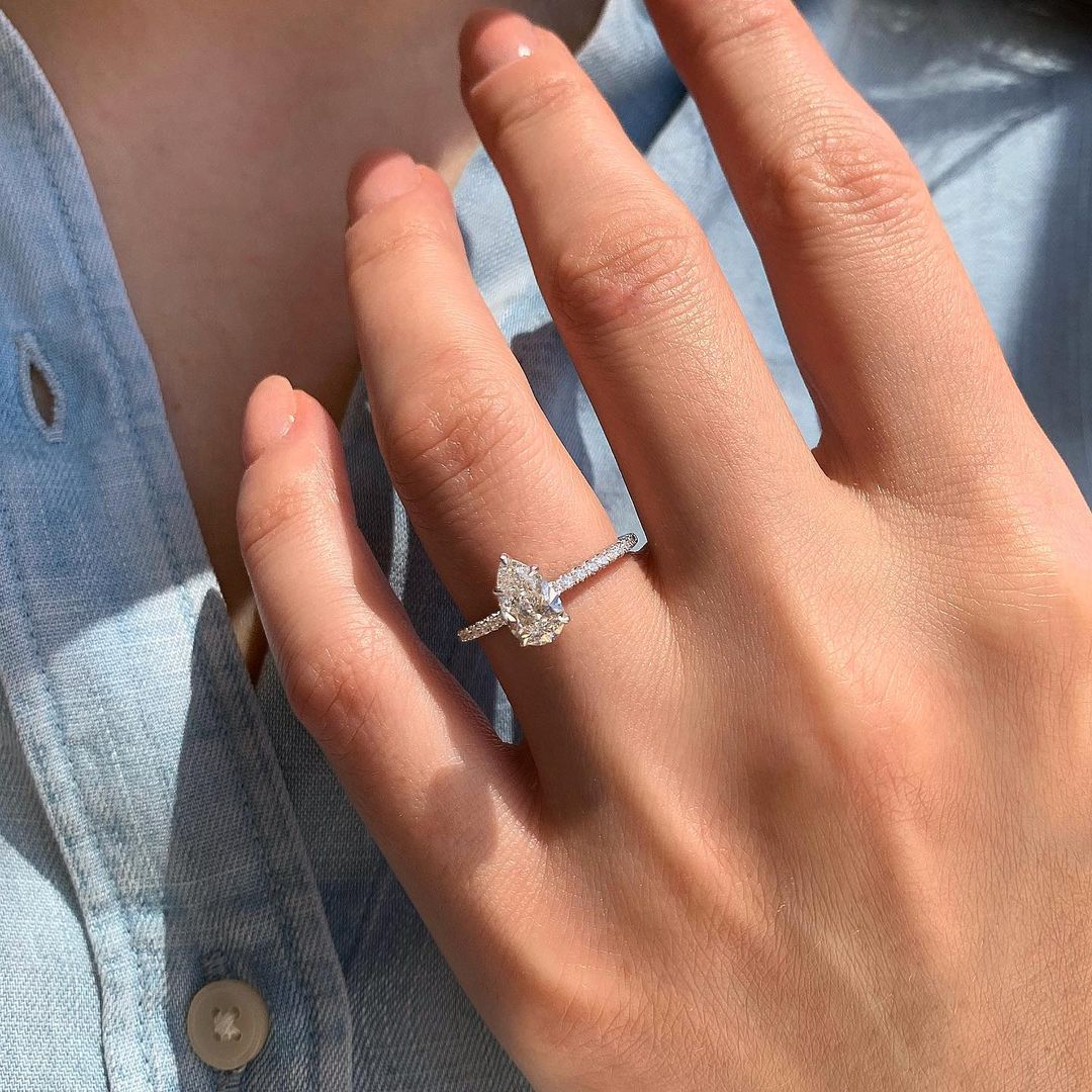 2.10CT Pear Moissanite Hidden Halo Pave Setting Engagement Ring