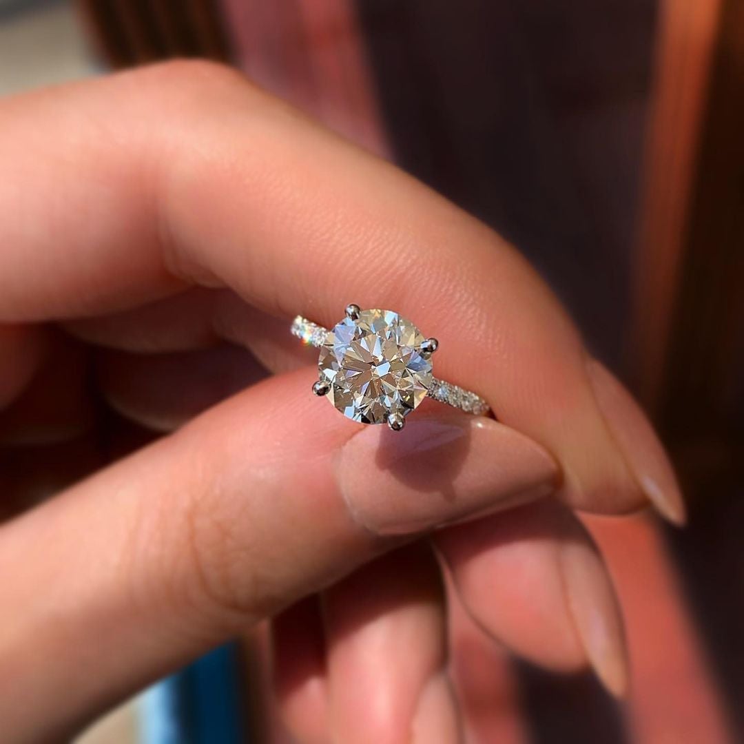 1.50CT Round Cut Moissanite Solitaire Pave Setting Engagement Ring
