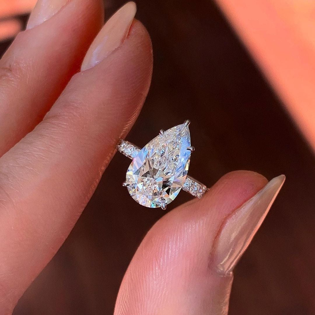 2.10CT Pear Moissanite Hidden Halo Pave Setting Engagement Ring