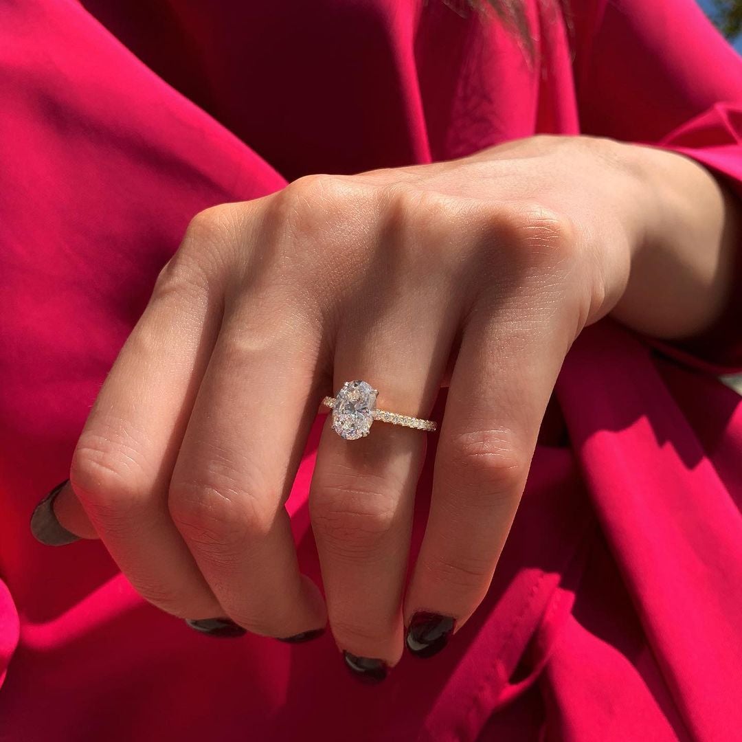 1.33CT Oval Cut Hidden Halo Moissanite Solitaire Engagement Ring