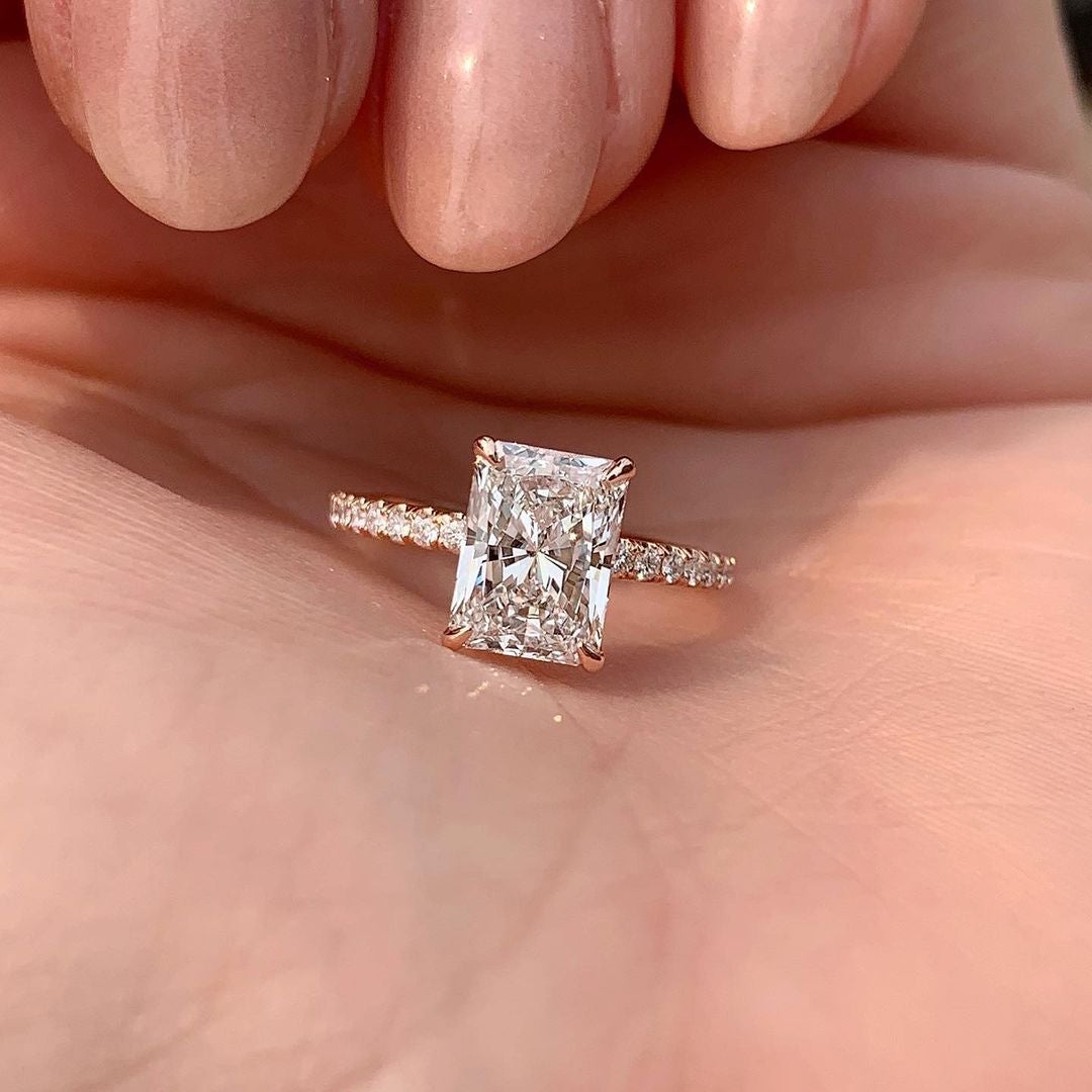 1.80CT Radiant Cut Moissanite Solitaire Pave Setting Engagement Ring