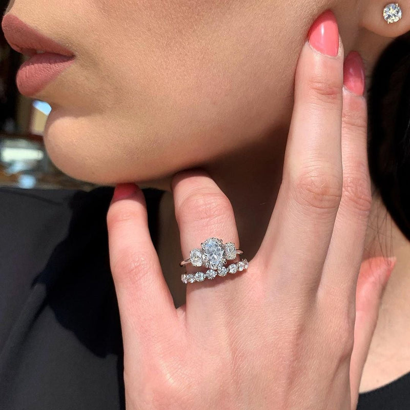 1.91CT Oval Cut Moissanite 3 Stone Engagement Ring