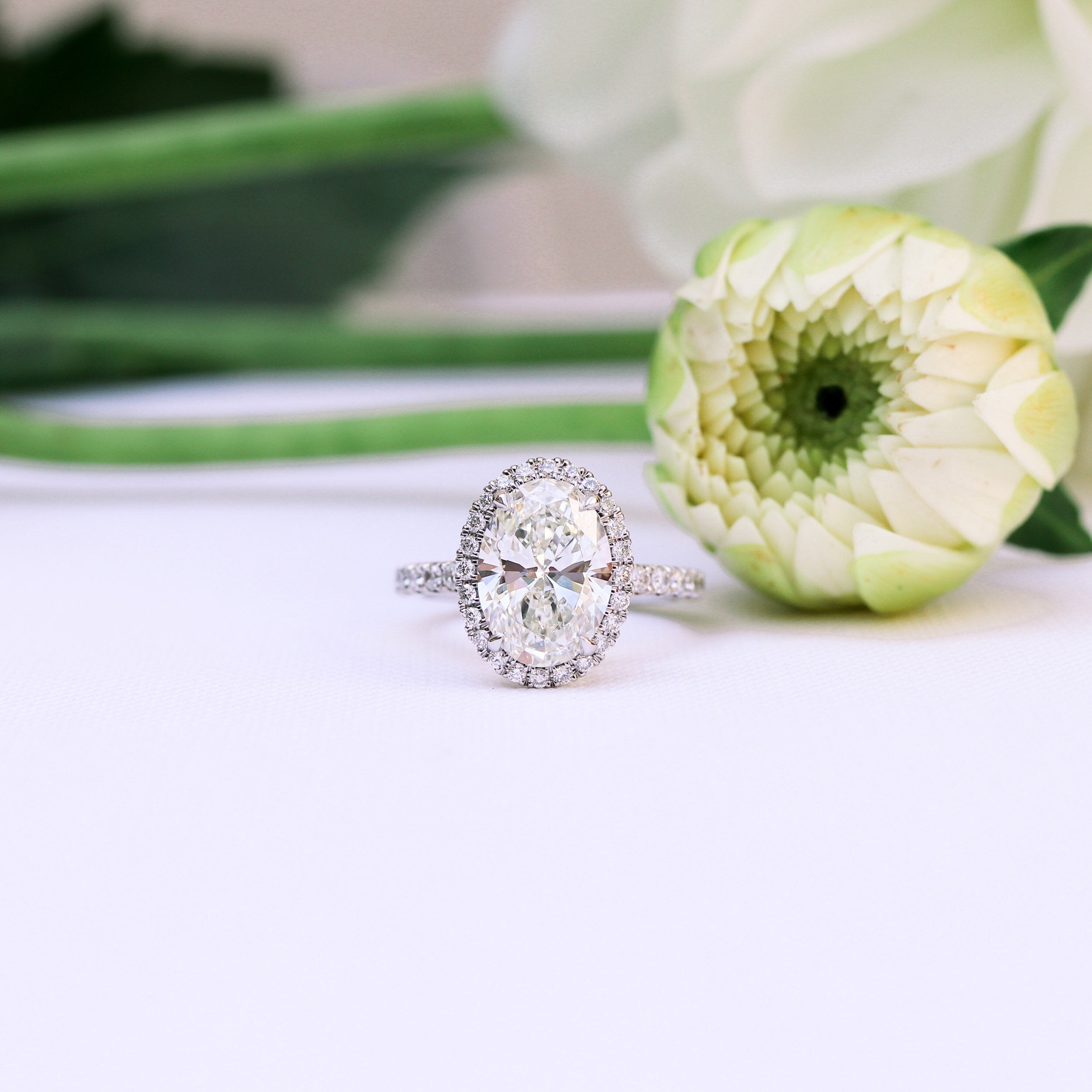 2.15CT Oval Moissanite Halo Pave Setting Diamond Engagement Ring