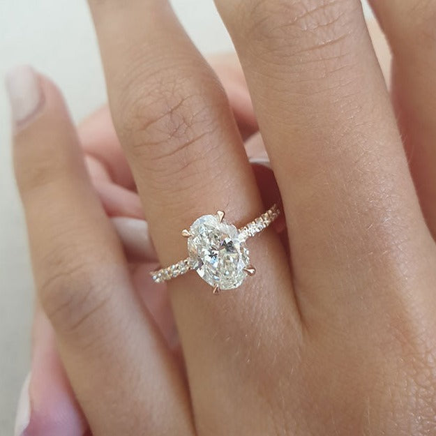 1.50ct Oval Cut Solitaire Pave Setting Moissanite Engagement Ring