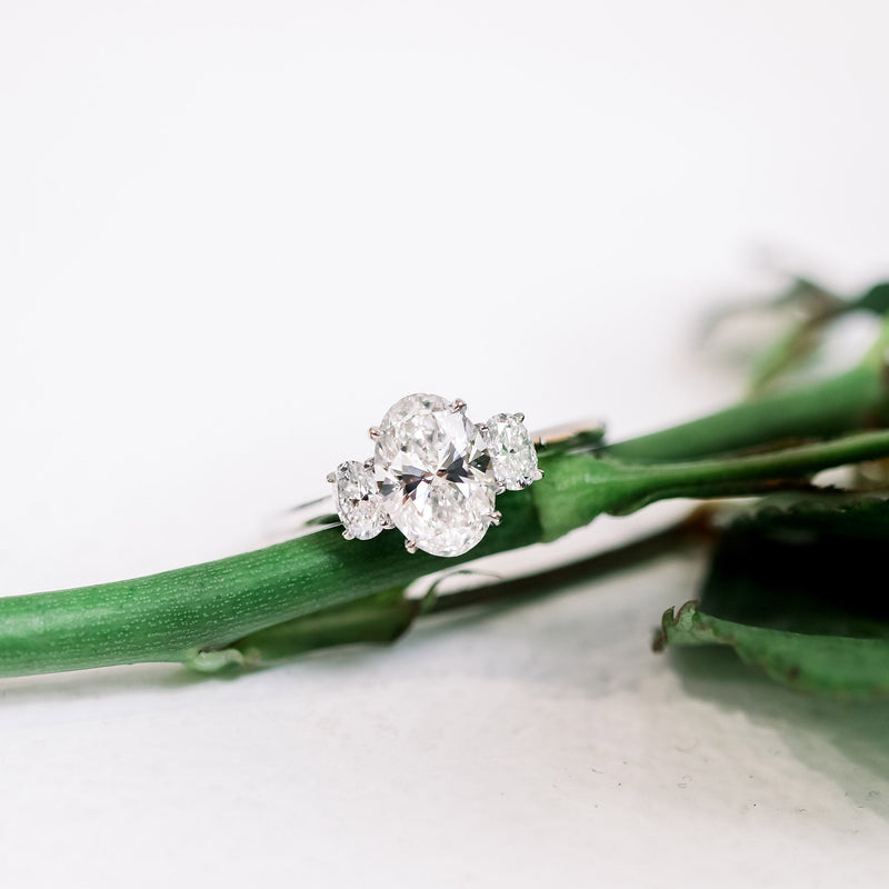 1.50CT Oval Cut Moissanite Three Stones Engagement Ring