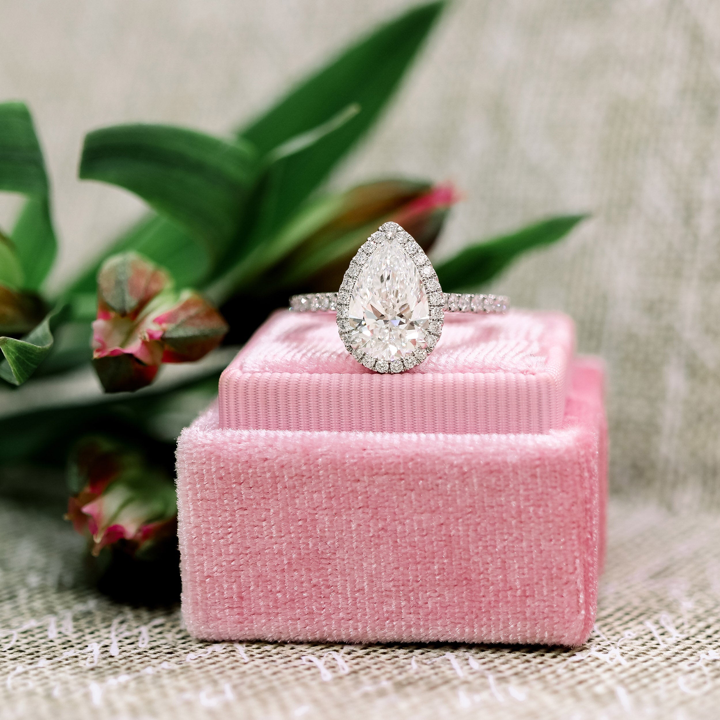 2.0CT Pear Cut Moissanite Halo Pave Setting Engagement Ring