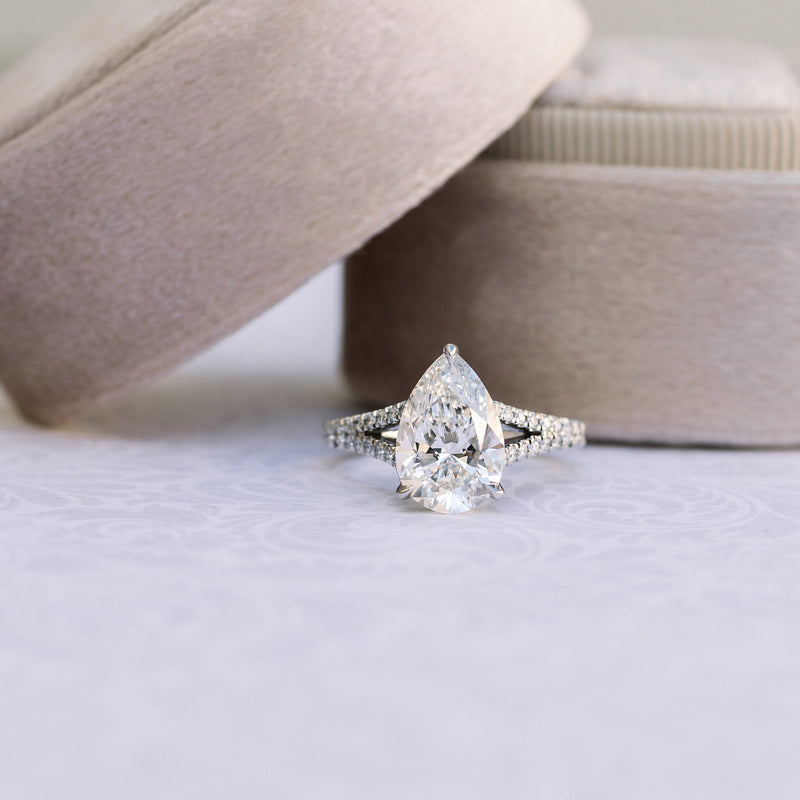 2.50CT Pear Moissanite Halo Split Shank Style Engagement Ring