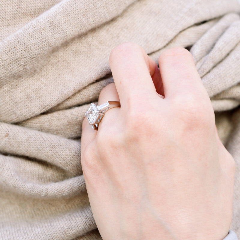 1.75CT Asscher Cut Moissanite 3 Stones Engagement Ring