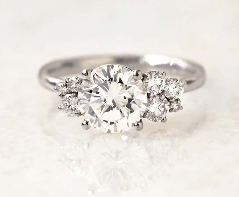 1.0CT Round Cut Cluster Style Moissanite Engagement Ring