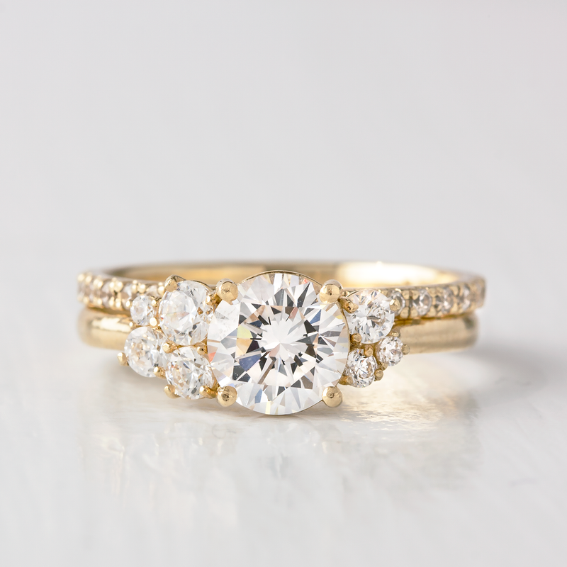 1.0CT Round Cut Cluster Style Moissanite Engagement Ring