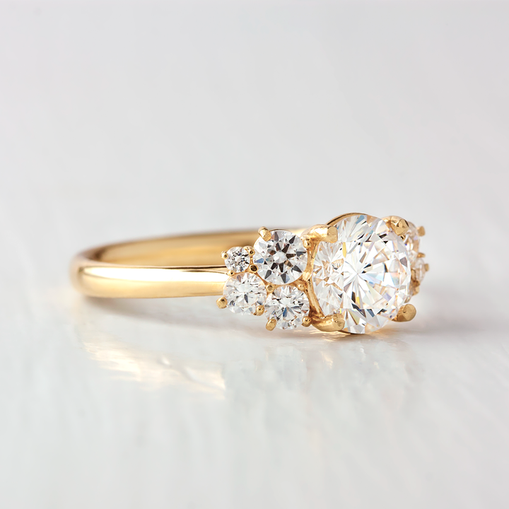 1.0CT Round Cut Cluster Style Moissanite Engagement Ring