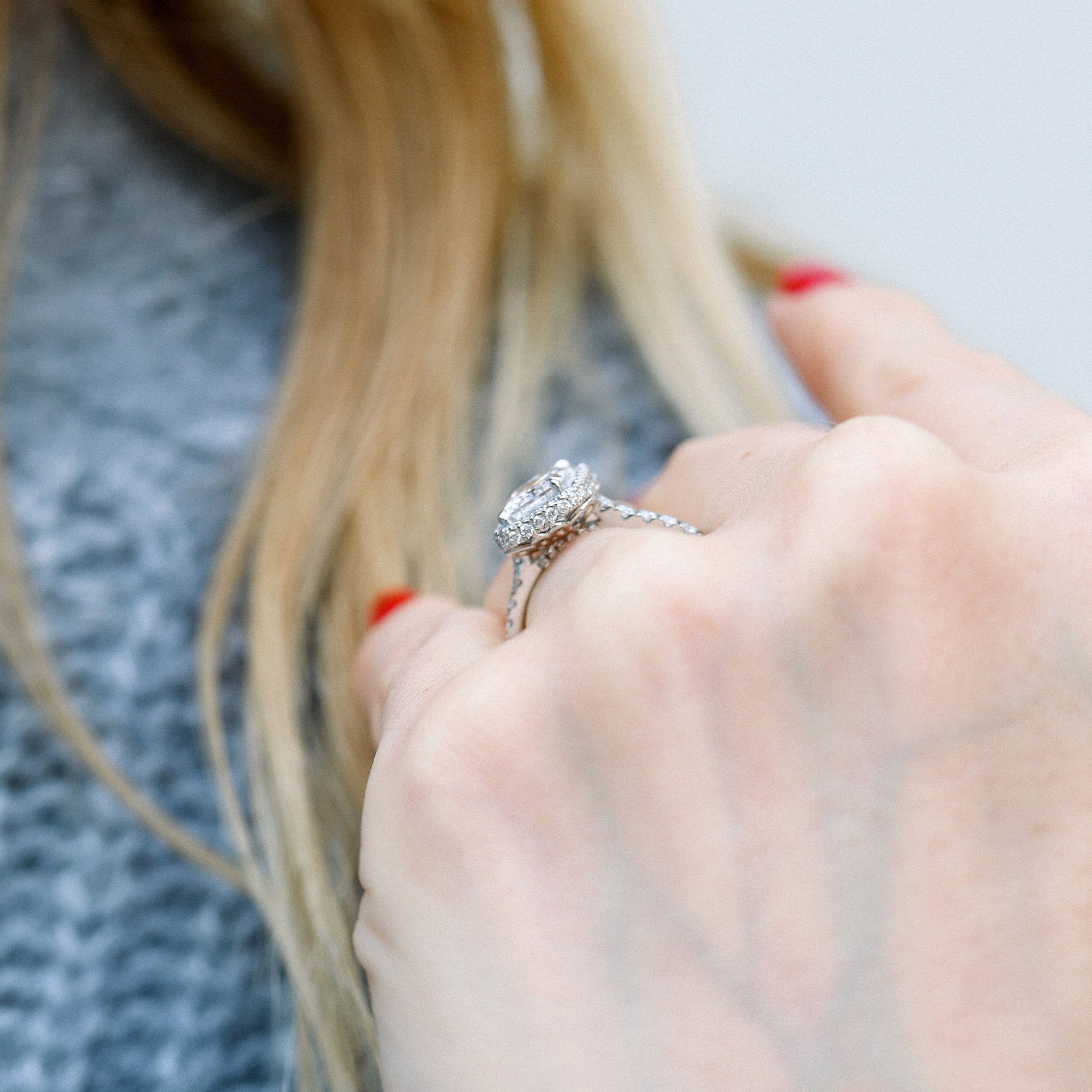 1.50CT Radiant Cut Moissanite Double Halo Engagement Ring