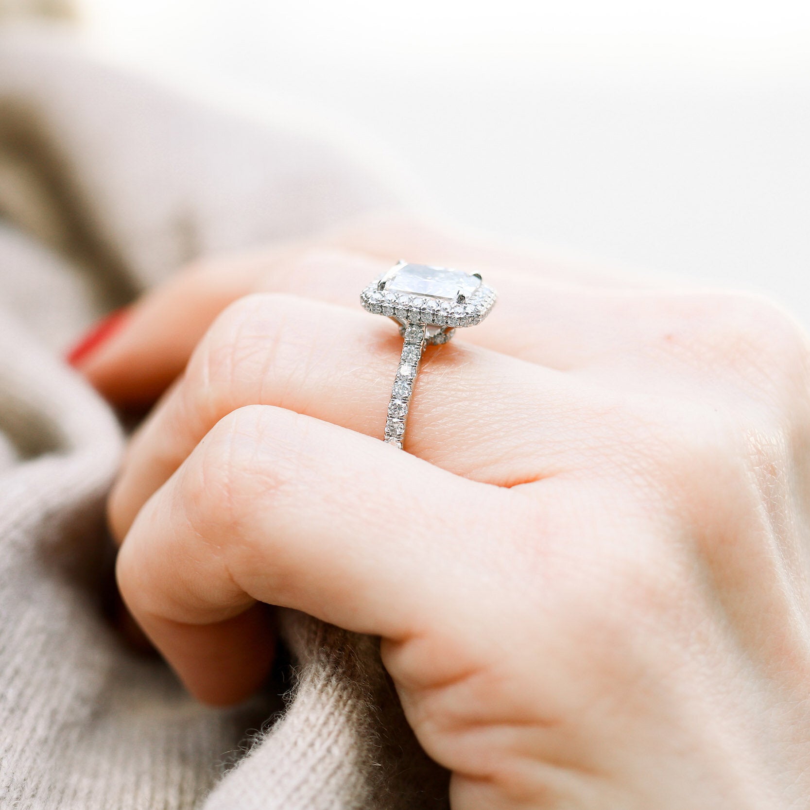 1.50CT Radiant Cut Moissanite Double Halo Engagement Ring