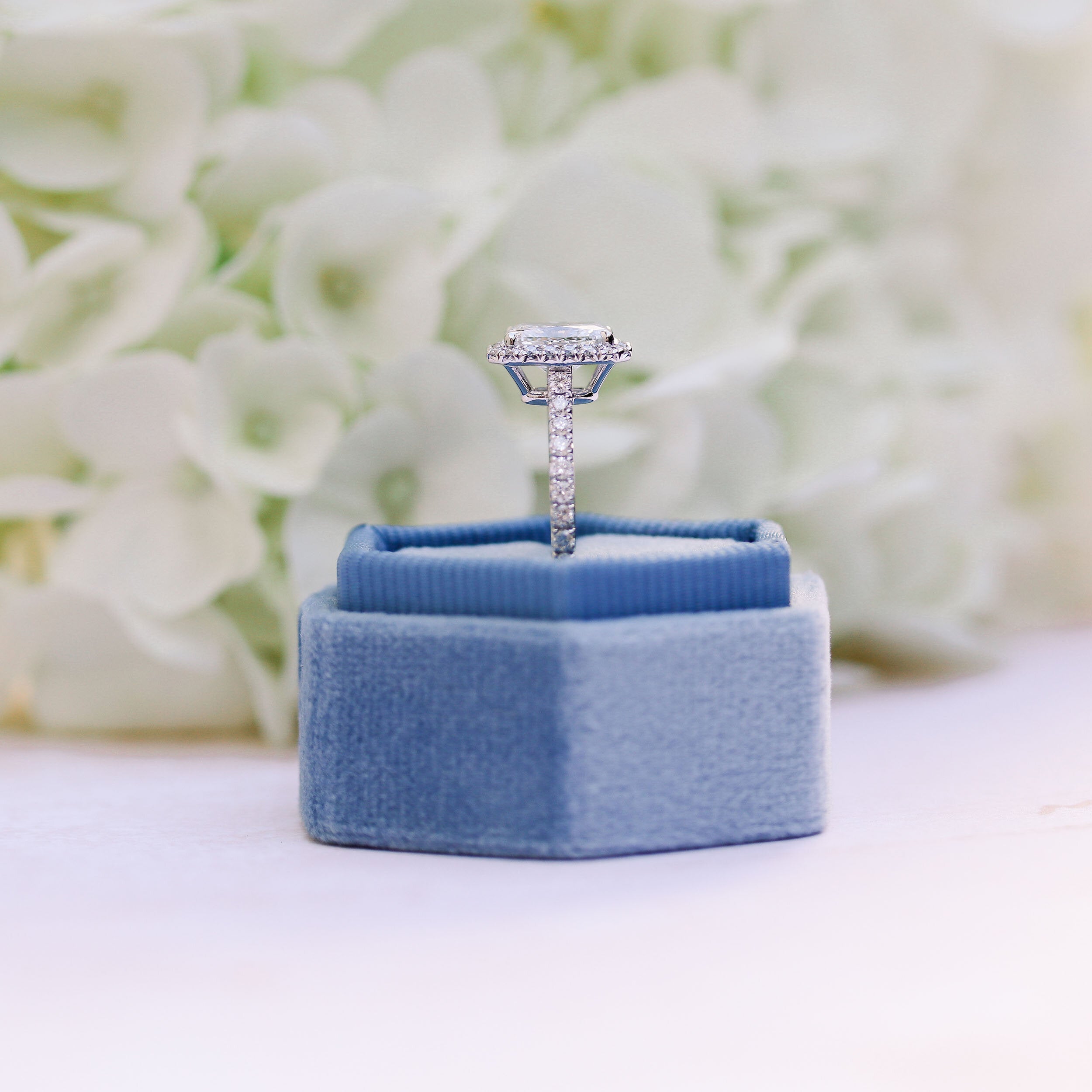 1.0 - 3.0 CT Emerald Cut Moissanite Halo Engagement Ring