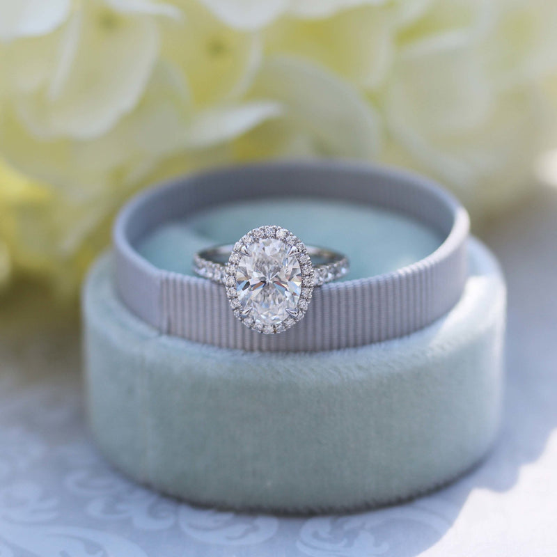 2.15CT Oval Moissanite Halo Pave Setting Diamond Engagement Ring