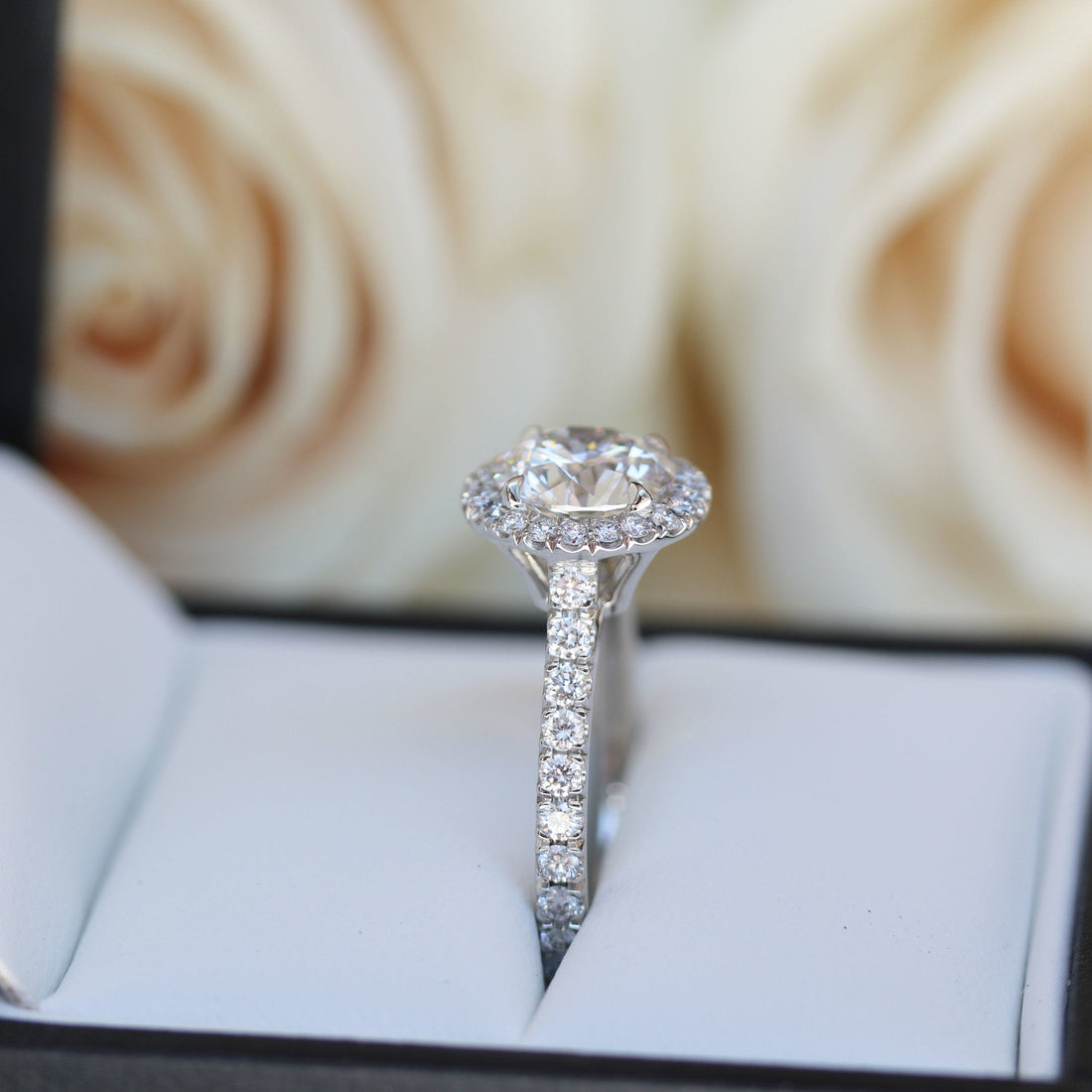 2.25CT Round Brilliant Cut Moissanite Halo Pave Setting Engagement Ring