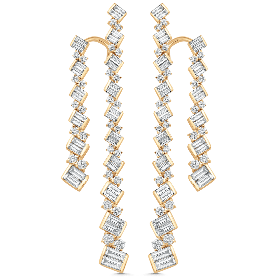 4.63 TCW Round & Baguette Moissanite Diamond Long Drop Earrings
