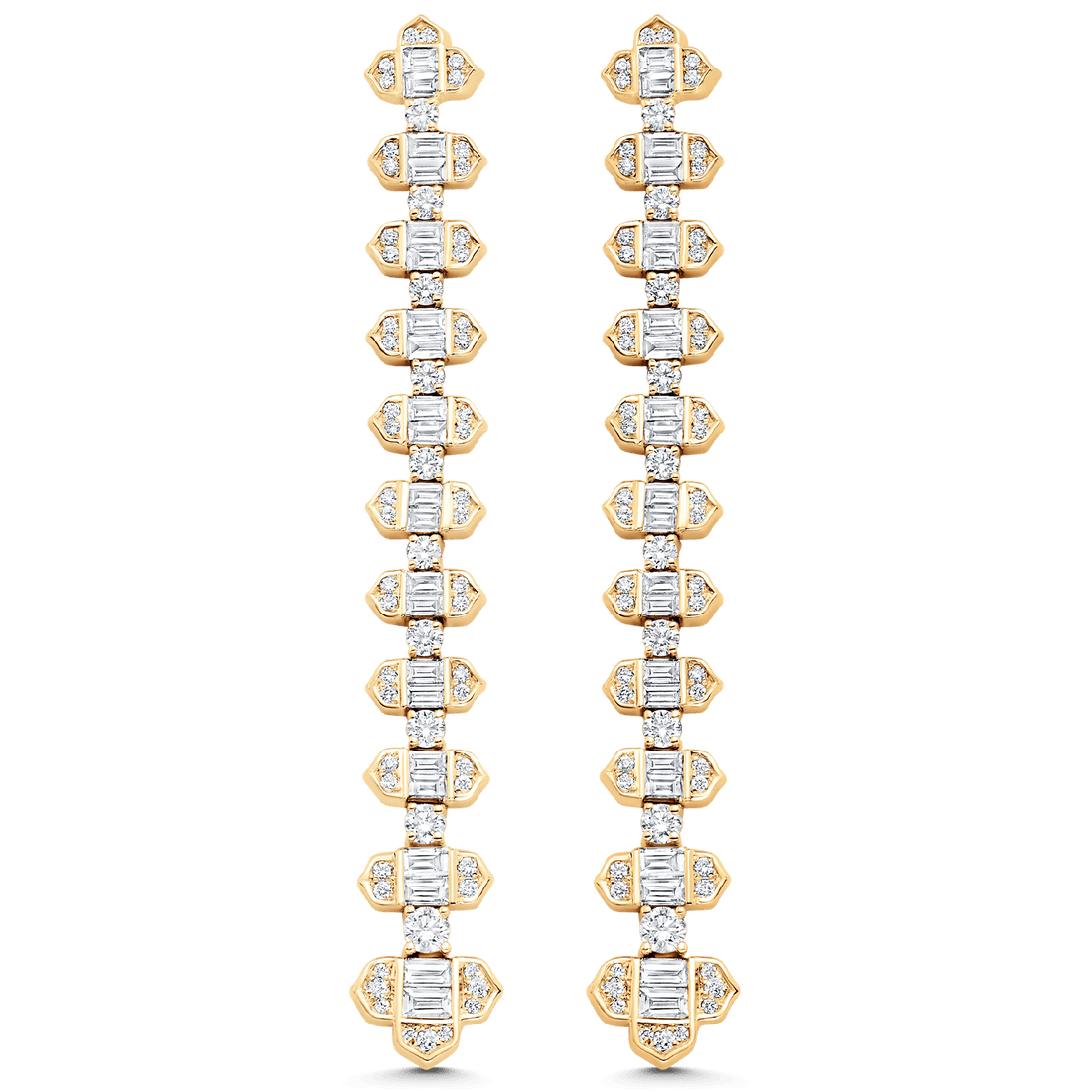 2.62 TCW Round & Baguette Moissanite Diamond Long Drop Earrings