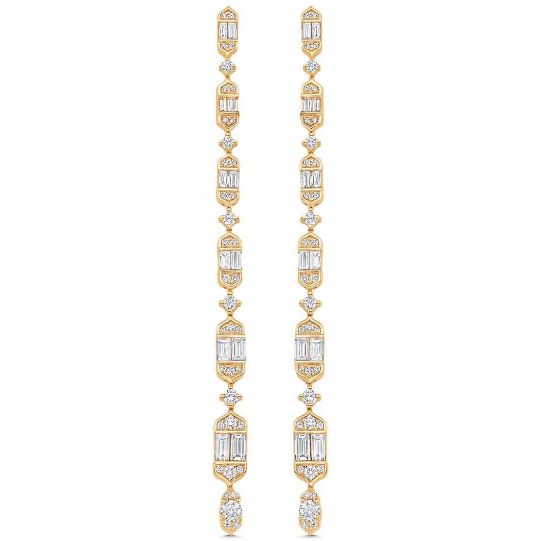 2.20 TCW Round & Baguette Moissanite Diamond Long Drop Earrings