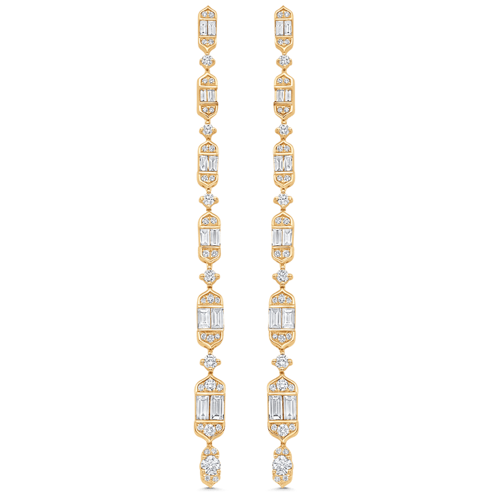 2.20 TCW Round & Baguette Moissanite Diamond Long Drop Earrings