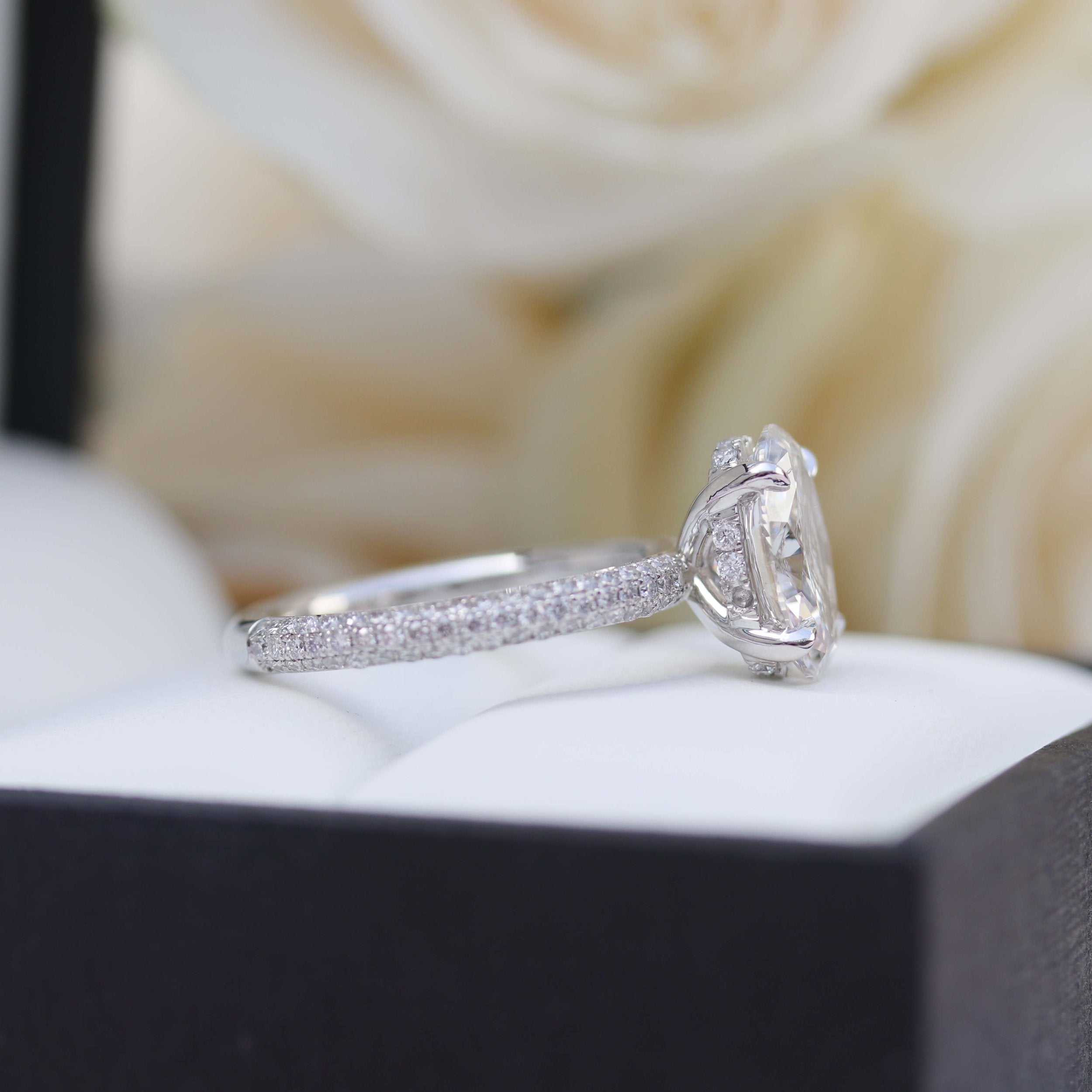 1.50CT Oval Cut Moissanite Three Side Pave Setting Engagement Ring