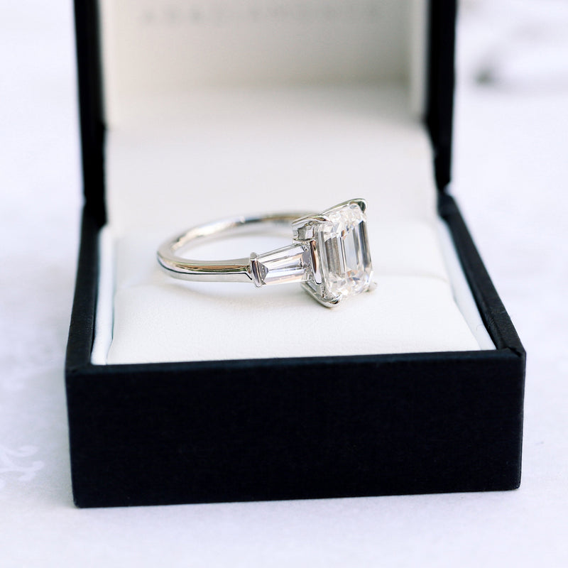3.0CT Emerald Cut Moissanite 3 Stones Engagement Ring