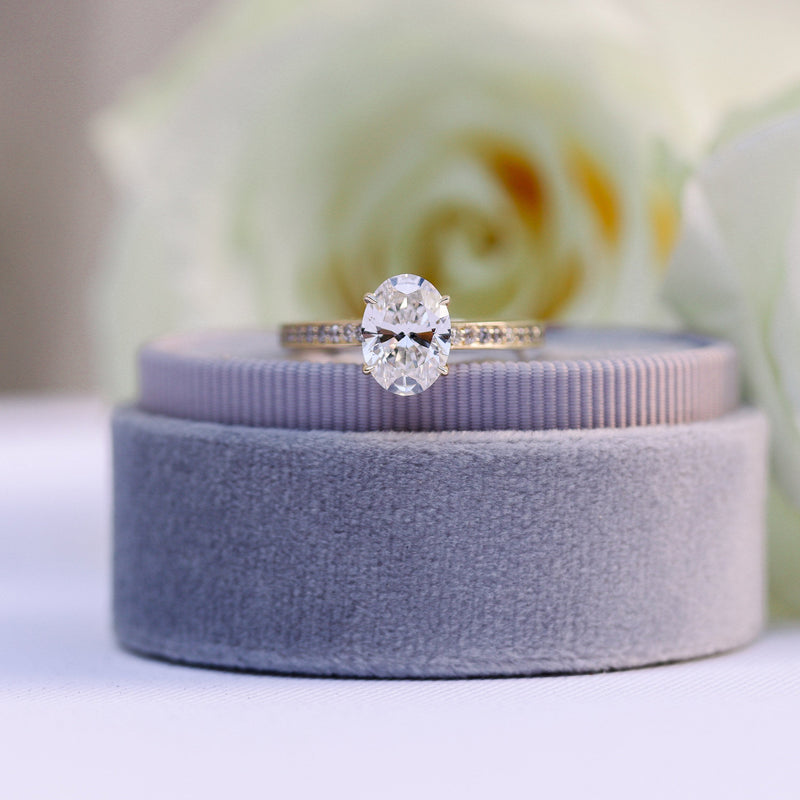 2.50CT Oval Moissanite Channel Pave Setting Engagement Ring