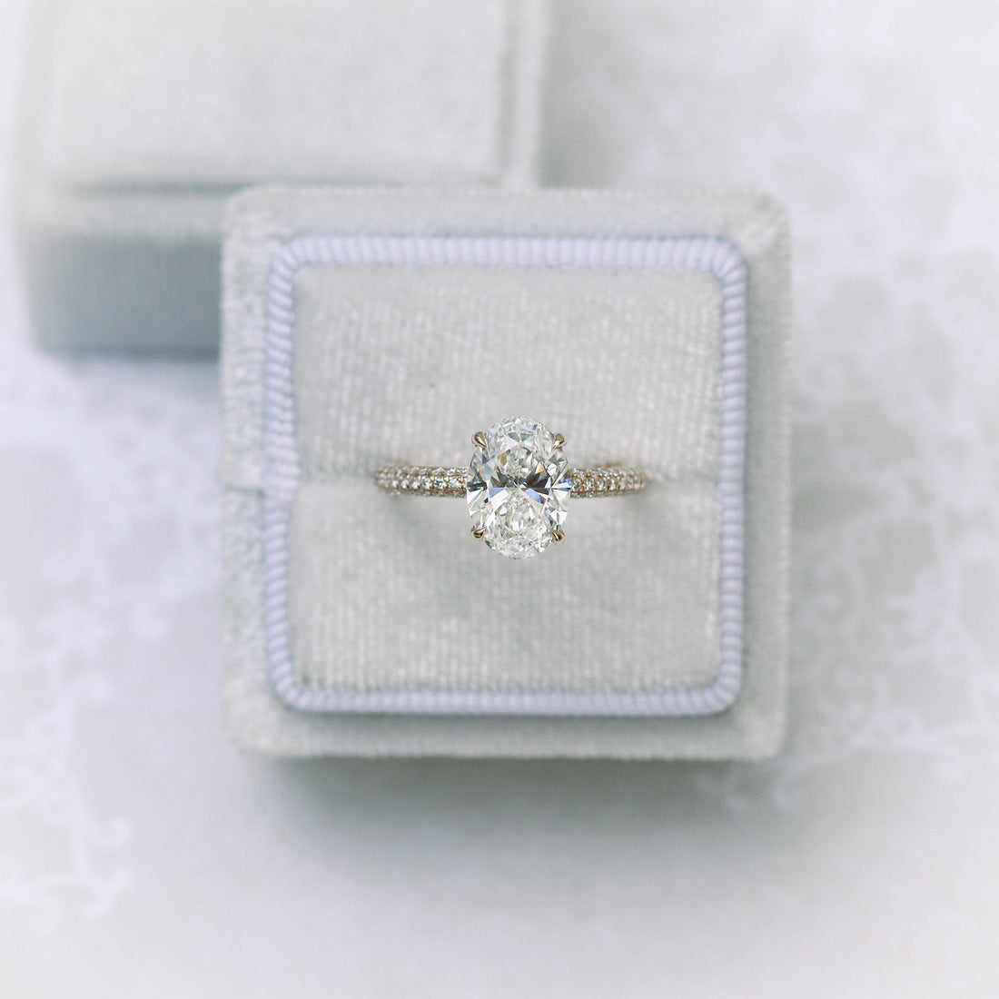 1.50CT Oval Cut Moissanite Three Side Pave Setting Engagement Ring