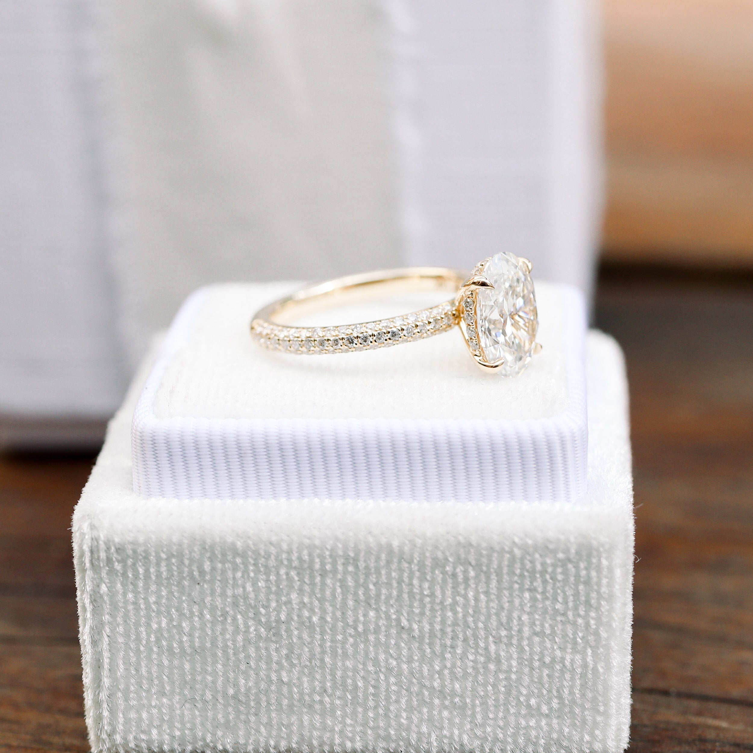 1.50CT Oval Cut Moissanite Three Side Pave Setting Engagement Ring