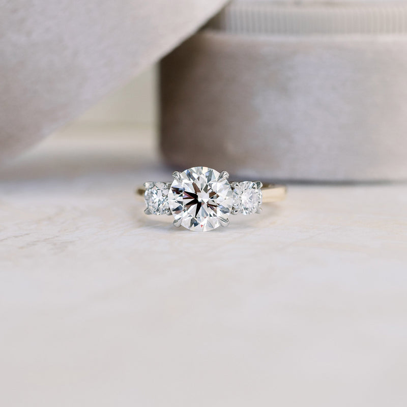 2.25CT Round Moissanite Three Stone Engagement Ring
