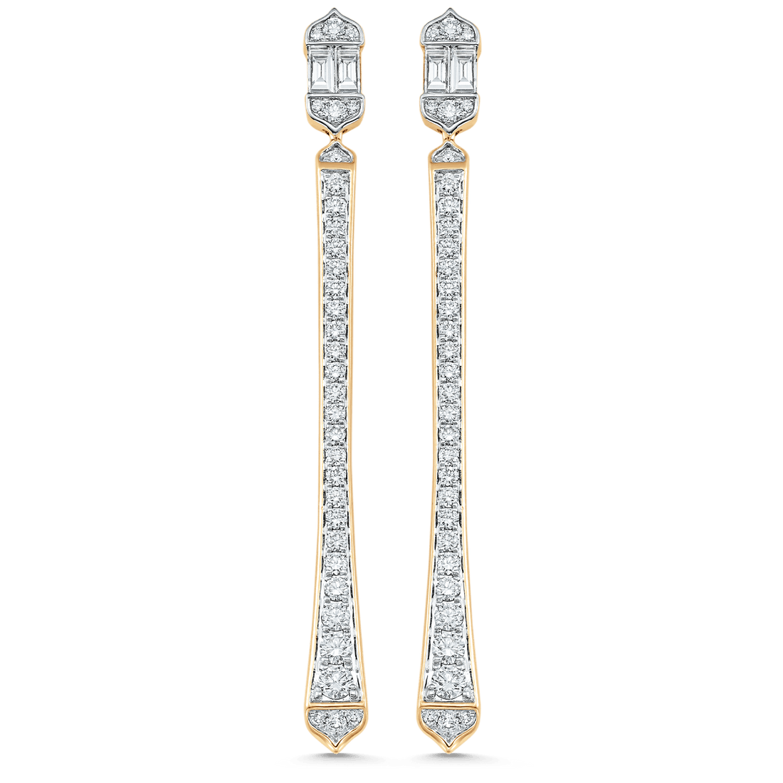1.51 TCW Round & Baguette Moissanite Diamond Long Drop Earrings