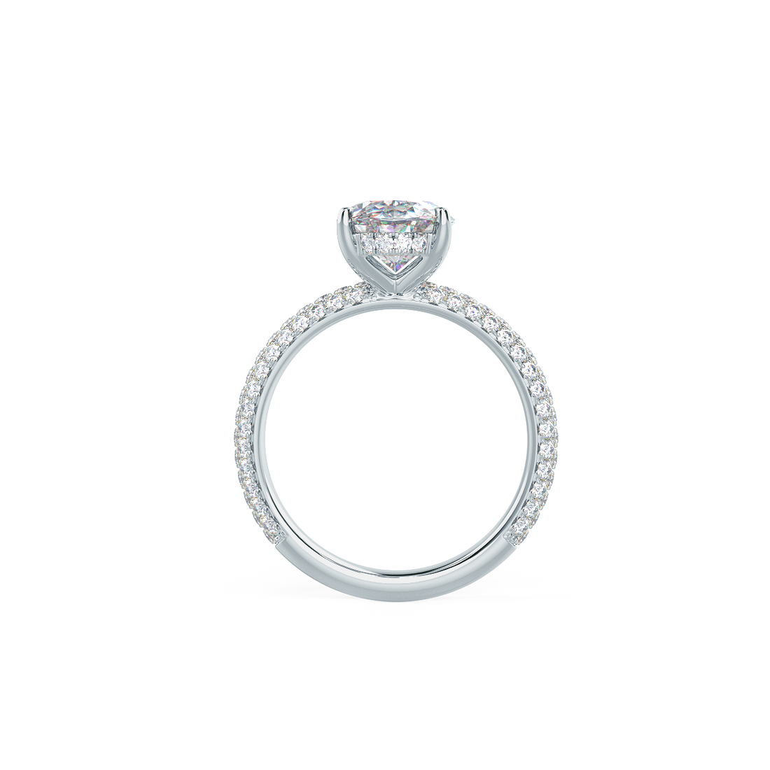 1.50CT Oval Cut Moissanite Three Side Pave Setting Engagement Ring