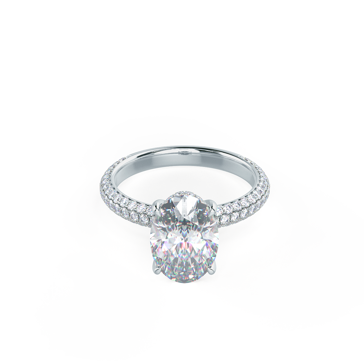 1.50CT Oval Cut Moissanite Three Side Pave Setting Engagement Ring