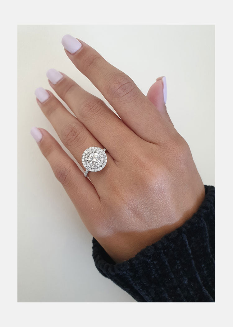 1.0ct Round Brilliant Cut Double Halo Moissanite Engagement Ring