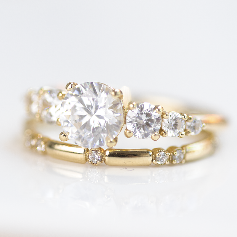 1.45CT Round Cut 5 Stone Style Moissanite Diamond Engagement Ring